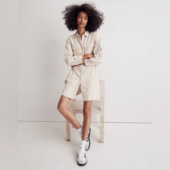 Madewell Dresses & Skirts - Madewell Corduroy Long sleeve Mini Shirt dress - M - Harvest Moon / Cream